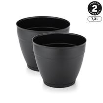 Kit 2 Vasos Redondos 7,3L com Prato Anti-Dengue Plástico Interno Externo Resistente Diversas Cores