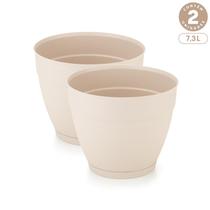 Kit 2 Vasos Redondos 7,3L com Prato Anti-Dengue Plástico Interno Externo Resistente Diversas Cores