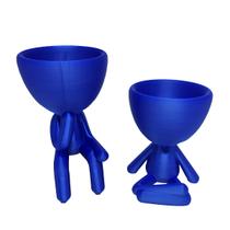 Kit 2 Vasos Sentados 15 cm Suculentas Robert Plant Decoração Decorativo Azul Metálico
