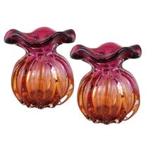 Kit 2 Vasos Trouxinhas de Murano - Laradore Rosa e Âmbar Kit 2 Vasos Trouxinhas de Murano - Laradore Rosa e Âmbar