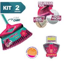 Kit 2 Vassoura Multiuso Duo Cerdas Firmes E Macias Com Cabo