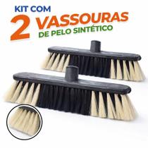 Kit 2 Vassouras Pelo Sintético Super Macia Multiuso Limpeza Casa Não Risca Piso
