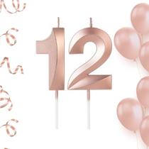 Kit 2 Velas De Aniversario Numero Rose Gold Idades Diversas