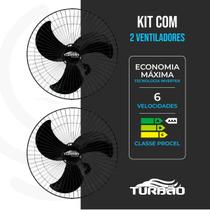 Kit 2 Ventiladores de Parede 60cm Turbo 200W Bivolt Alta Potência e Grande Vazão de Ar - Turbão