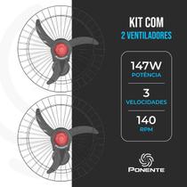 Kit 2 Ventiladores de Parede Ponente Good 60cm Oscilante Turbo Motor 147W Grade em Aço Alta Ventilação Comercial Industrial