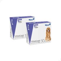 Kit 2 Vermífugo VermiCanis Plus 2,4g 2 Comps Cães 30kg Medida:30kg Kit 2 Vermífugo VermiCanis Plus 2,4g 2 Comps Cães 30kg Medida:30kg