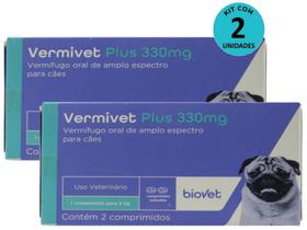 Kit 2 Vermífugo Vermivet Plus 330mg C/ 2 Comprimidos P/ Cães - Biovet