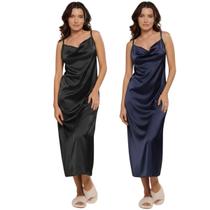 KIT 2 Vestido Confortavel Feminino Bella Fiore Camisola Longa De Seda Cetim Moda Casual Feminina Tamanho:GGCor:Preto+Ma