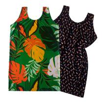 Kit 2 Vestido Dia A Dia Soltinho Feminino Curto Malha Regata Estampado Para Senhora Kit 2 Vestido Dia A Dia Soltinho Feminino Curto Malha Regata Estampado Para Senhora