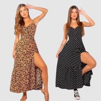 Kit 2 Vestido Feminino Longo Alcinha Viscose Soltinho Poa Kit 2 Vestido Feminino Longo Alcinha Viscose Soltinho Poa