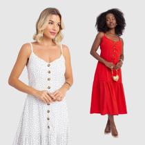 Kit 2 Vestido Feminino Longo Alcinha Viscose Soltinho Poa