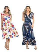 Kit 2 Vestido Feminino Longo/Midi Decote V Amarração Cintura Malha Viscolycra Kit 2 Vestido Feminino Longo/Midi Decote V Amarração Cintura Malha Viscolycra