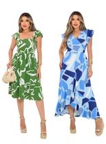 Kit 2 Vestido Feminino Longo Midi Evangélico com Babado Elegante Confortável