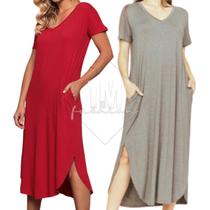 Kit 2 Vestido Feminino Midi Camisão com Bolso Viscolycra Saruel