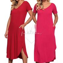Kit 2 Vestido Feminino Midi Camisão com Bolso Viscolycra Saruel