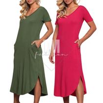 Kit 2 Vestido Feminino Midi Camisão com Bolso Viscolycra Saruel Kit 2 Vestido Feminino Midi Camisão com Bolso Viscolycra Saruel