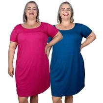 Kit 2 Vestido Feminino Plus Size Manga Curta Moda Evangélica