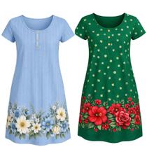 Kit 2 Vestido Feminino Senhoras Malha Fria Estampados Sortidos