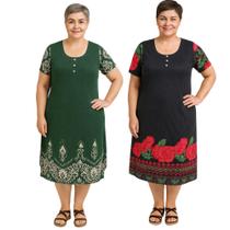 Kit 2 Vestido Feminino Senhoras Malha Fria Estampados Sortidos Kit 2 Vestido Feminino Senhoras Malha Fria Estampados Sortidos