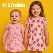 Kit 2 Vestido Infantil Menina 1 2 3 anos Borboleta Morango Leve Malha algodão Kit 2 Vestido Infantil Menina 1 2 3 anos Borboleta Morango Leve Malha algodão