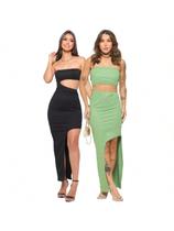 KIT 2 Vestido Longo sem alça com Fenda Lateral em Tecido Canelado KIT 2 Vestido Longo sem alça com Fenda Lateral em Tecido Canelado