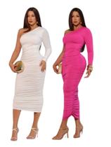 Kit 2 Vestido Longo Um Ombro Só Manga Longa Simples Elegante Festa Justo Premium Kit 2 Vestido Longo Um Ombro Só Manga Longa Simples Elegante Festa Justo Premium