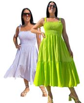 Kit 2 Vestido Midi Com Lastex Alça Larga Liso Verão Plus Size