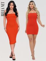 Kit 2 Vestido Midi E Curto sem alça Feminino Sem Alça Premium Sem Transparencia