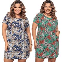 Kit 2 Vestido Plus Size Básico com Bolso Estampado Versátil