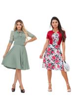 Kit 2 Vestido Rodado + Cinto Florido Liso Moda Evangelica Feminino Trabalho Casual Atacado Oferta