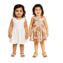 Kit 2 Vestidos Bebê Infantil Menina Floralbege E Branco