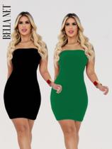 KIT 2 Vestidos Coladinho sem alça Tecido Grosso Moda Gringa Vestido Balada