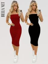 KIT 2 Vestidos Coladinho Tubinho Sem Alças Bandeau Anarruga Premium Paty Girl Influencer