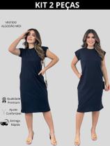Kit 2 Vestidos Feminino Casual Com Bolso Vestido Midi Soltinho Tecido Algodão Manga Curta Muscle Tee