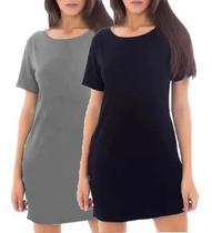 Kit 2 Vestidos Feminino Estilo Camiseta Moda Básico Slim Fitness