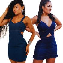 Kit 2 Vestidos Jeans Feminino Lisos com Zíper Lavagem Escura Casual Moda Elegante Kit 2 Vestidos Jeans Feminino Lisos com Zíper Lavagem Escura Casual Moda Elegante