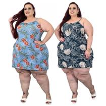 Kit 2 vestidos liganete plus size alcinha estampado