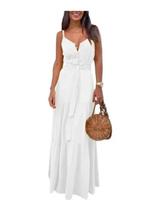 Kit 2 Vestidos Longo De Camadas Com Decote Em Botões e Fita De Amarrar Cintura Kit 2 Vestidos Longo De Camadas Com Decote Em Botões e Fita De Amarrar Cintura