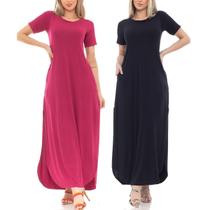 Kit 2 Vestidos Longo De Lycra Premium Preto e Pink Com Fenda Lateral