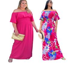 kit 2 vestidos longo floral moda plus size