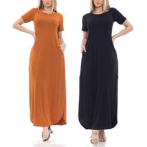 Kit 2 Vestidos Longo Premium Caramelo e Preto Com Fenda Lateral