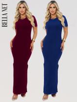 KIT 2 Vestidos Longos com Manguinha Fendas Laterais Lindo Moda Gringa KIT 2 Vestidos Longos com Manguinha Fendas Laterais Lindo Moda Gringa