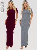 KIT 2 Vestidos Longos com Manguinha Fendas Laterais Lindo Moda Gringa KIT 2 Vestidos Longos com Manguinha Fendas Laterais Lindo Moda Gringa