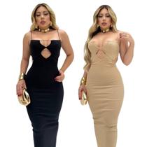 Kit 2 Vestidos Longos Feminino Longo Canelado Decotado Com Alças Kit 2 Vestidos Longos Feminino Longo Canelado Decotado Com Alças