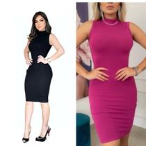 kit 2 vestidos midi canelado cores variadas