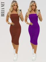 KIT 2 Vestidos Midi Colado sem alça Anarruga Sem Bojo Lindas Cores