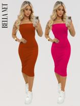 KIT 2 Vestidos Midi Colado Sem Alça Anarruga Sem Bojo Lindas Cores