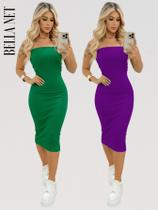KIT 2 Vestidos Midi Colado sem alça Anarruga Sem Bojo Lindas Cores