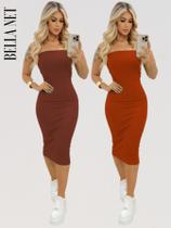 Kit 2 Vestidos Midi Sem Alça Anarruga Tecido Grosso Moda Influencer Vestido colado vestido justo festa balada Kit 2 Vestidos Midi Sem Alça Anarruga Tecido Grosso Moda Influencer Vestido colado vestido justo festa balada