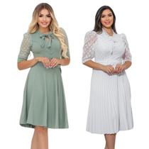 Kit 2 Vestidos Moda Evangélica Mulher Virtuosa Culto Festa Madrinha Desconto